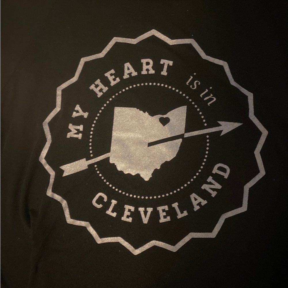 “My heart is in Cleveland” women’s black scoop neck top